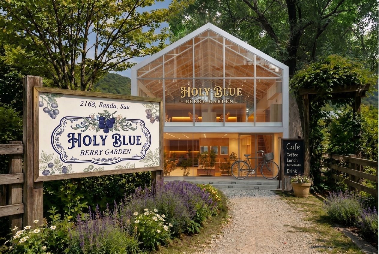 HOLY BLUE のカフェ棟と農園入口の完成イメージ